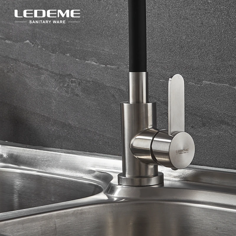 LEDEME черный Поворотный кухонный кран с одной ручкой смеситель для воды 304