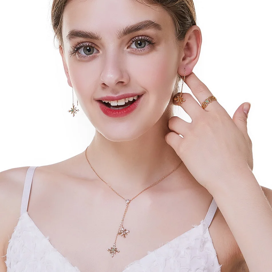 ALLNOEL, 925 пробы, серебряное женское ожерелье, изумруд, драгоценный камень, 9K золото, снежинка, подвеска, цепь, хорошее ювелирное изделие, подарок на день Святого Валентина