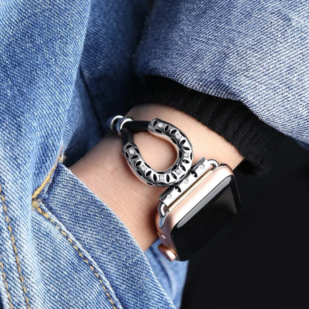 Браслет из нержавеющей стали для Apple Watch 4 регулируемый сменный кожаный ремешок с