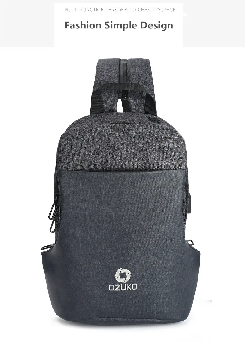 OZUKO Multifunction Shoulder Crossbody Bag Waterproof Messenger Bags Chest Pack Men Fashion Male Chest Bags USB Charging Travel