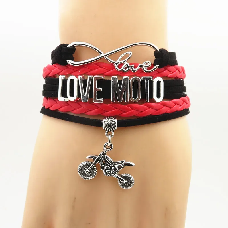 Кожаный браслет Infinity Love для мужчин и женщин Шарм мотокросса черного цвета|bracelets