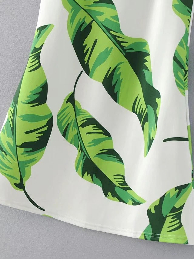 Hot Sale Summer Slim Mini Dresses Women Sleeveless Leaves Printed Elegant Party Dress Fashion Casual Vestidos BG75172-0614 | Женская