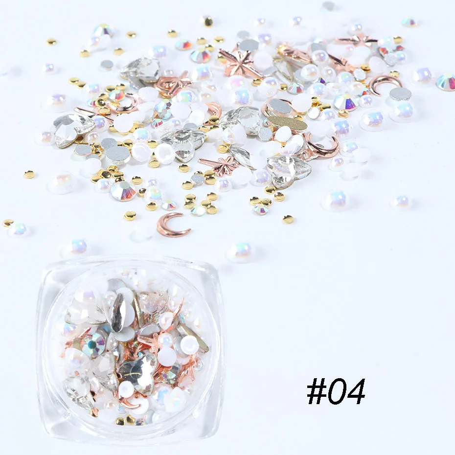 1 коробка 3D Блестящий Кристалл Стразы для ногтей золотого и серебряного цвета