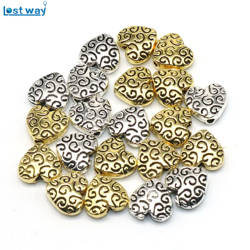 Бусины Серебряного цвета в форме сердца 8 мм 20 шт/лот|beads charms|charms for braceletsspacer beads |