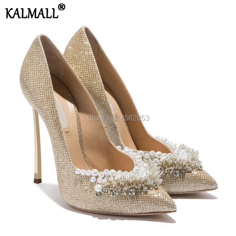 KALMALL/Блестящая обувь золотистого и белого цвета Женская пикантная Свадебная с