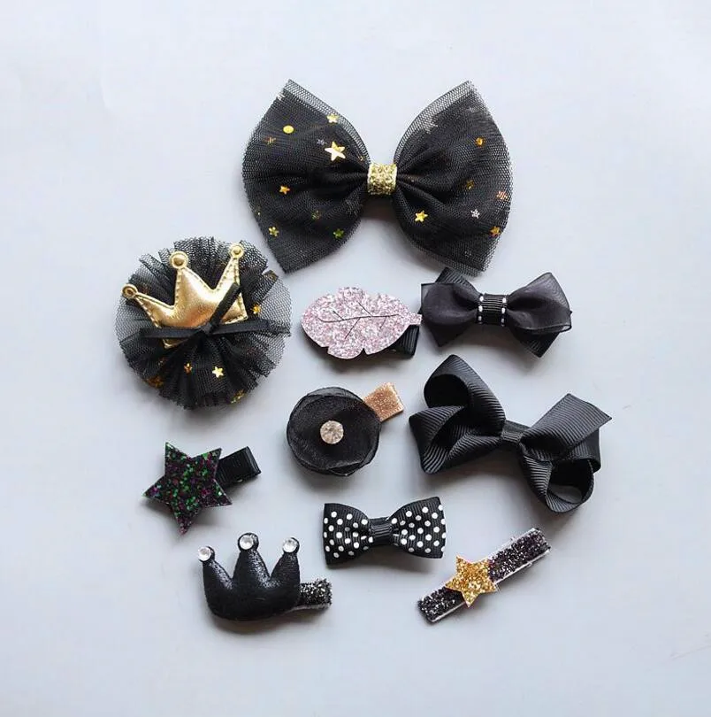 10 шт./компл. Детские аксессуары для волос девочек заколки с бантиком корона