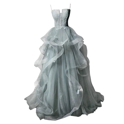 100% Настоящее бледно-серое Зеленое Длинное платье принцессы средневековое