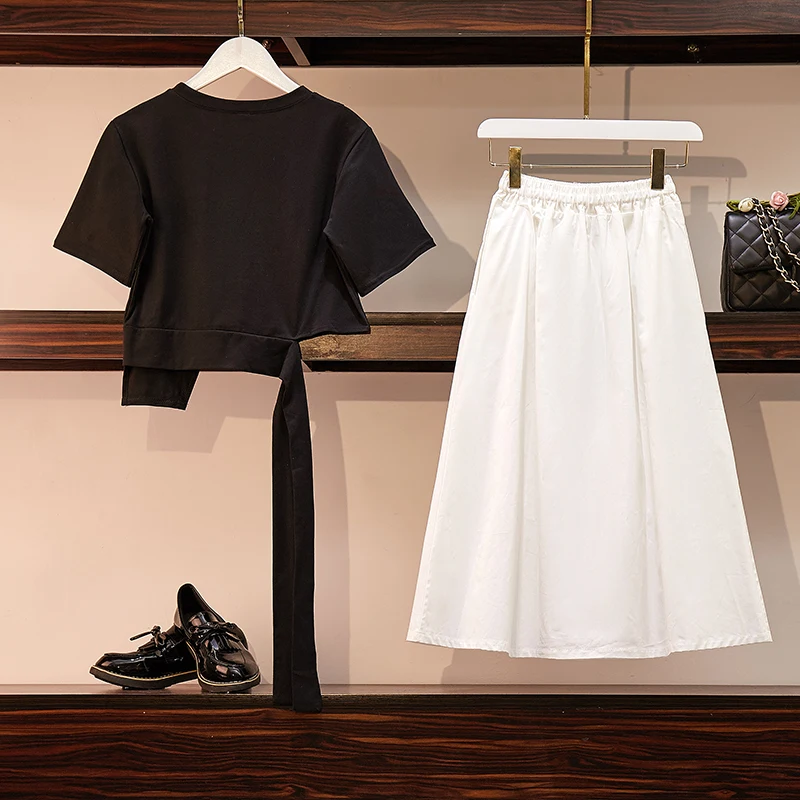 2019 летние женские топы с короткими рукавами + юбки эластичной резинкой на талии