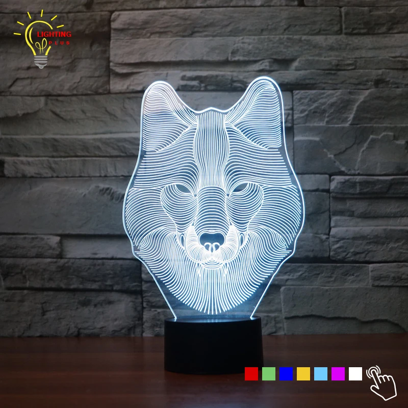 Новое поступление 7 цветов Изменение 3D настольная лампа волк животное спальня