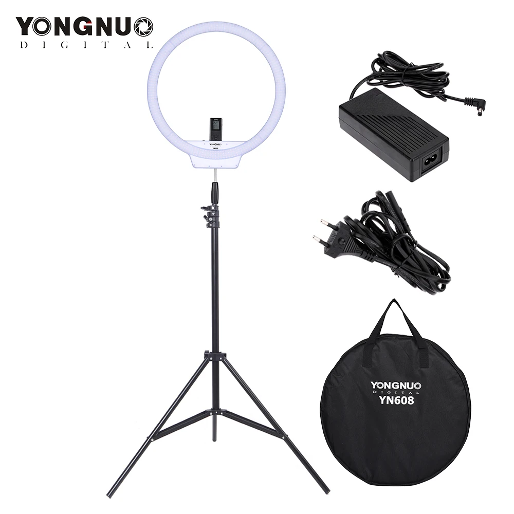 YONGNUO YN608 студийный светодиодный кольцевой светильник 3200K~ 5500K беспроводной дистанционный светодиодный видео-светильник с кольцом CRI> 95 лампа с 2 м светильник+ адаптер питания