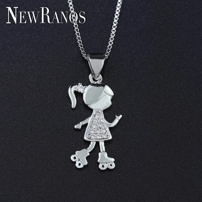 girl-silver color Newranos, милое ожерелье для девочек и мальчиков, роликовое катание, скейтборд для девочек и мальчиков, циркониевое ожерелье с подвеской для женщин, модное ювелирное изделие NQM005244 - Окраска металла: girl-silver color
