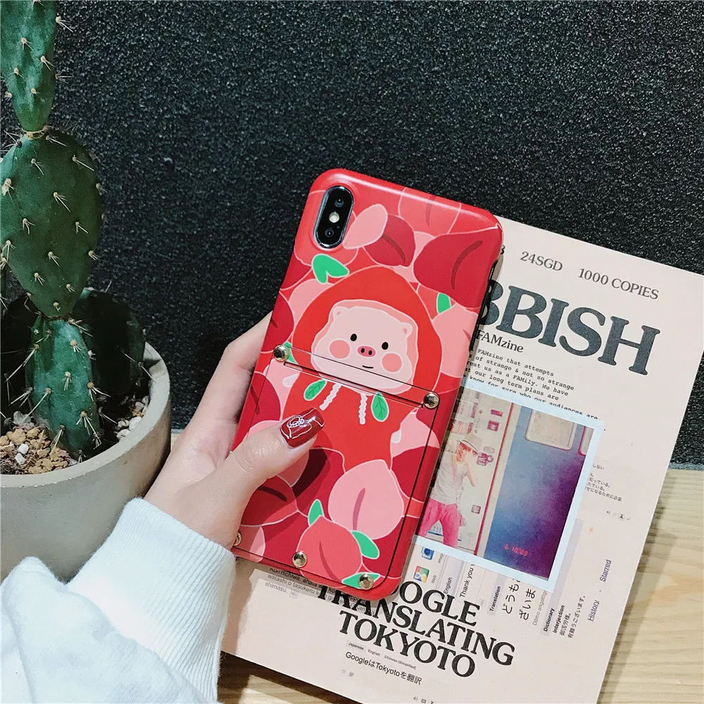 Чехол для телефона с милым рисунком поросенка из мультфильма для iPhone 11 pro Xs max X 7 8 6 6s Plus XR Модный чехол с карманом для карт