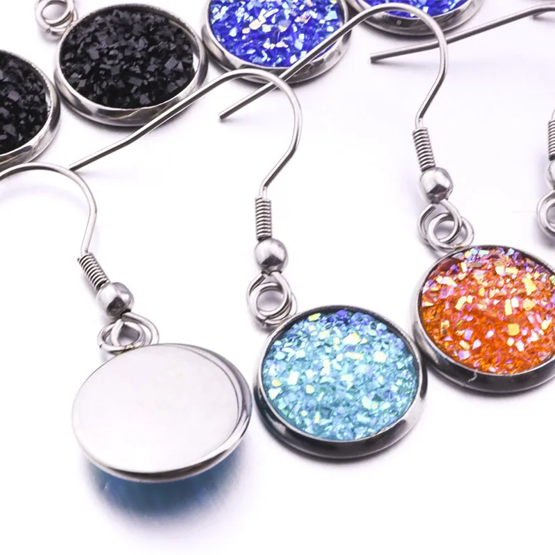 Висячие серьги из нержавеющей стали с искусственной друзой 12 мм яркие полимерные