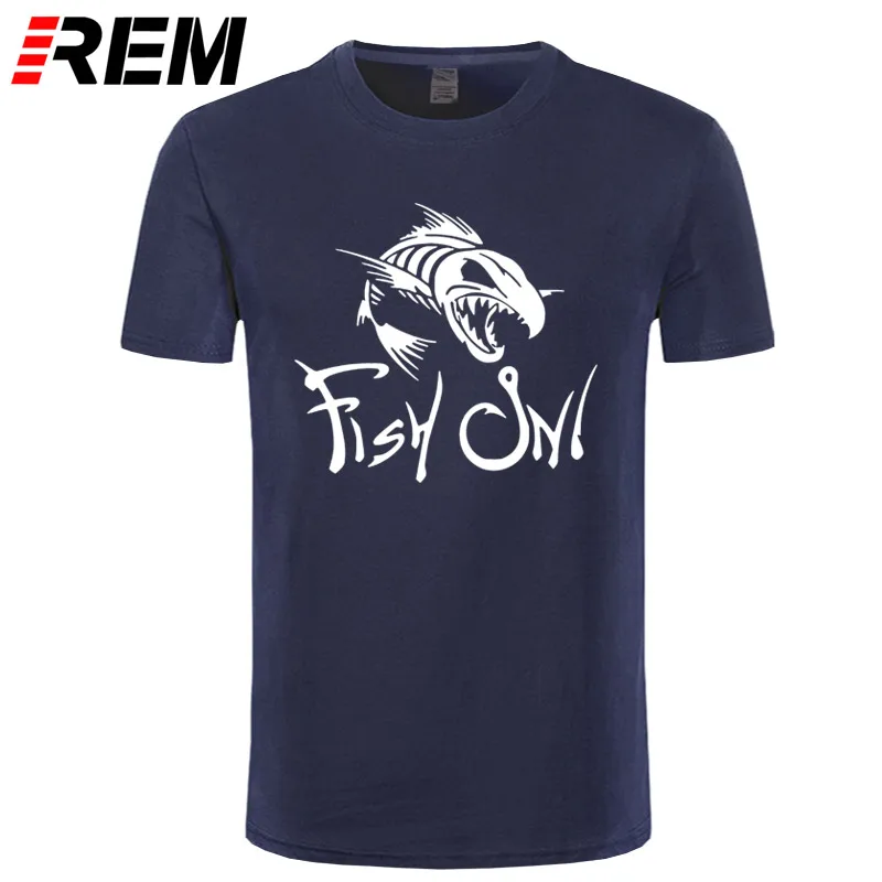 REM Fish On, модная футболка с принтом, забавная футболка Angry Fishbone Fish, летняя новинка, мужские хлопковые футболки, футболки высшего качества - Цвет: navy white