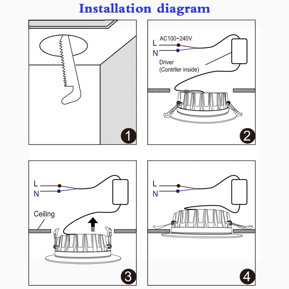 Встраиваемый потолочный светодиодный светильник RGB + CCT 25 Вт с регулируемой