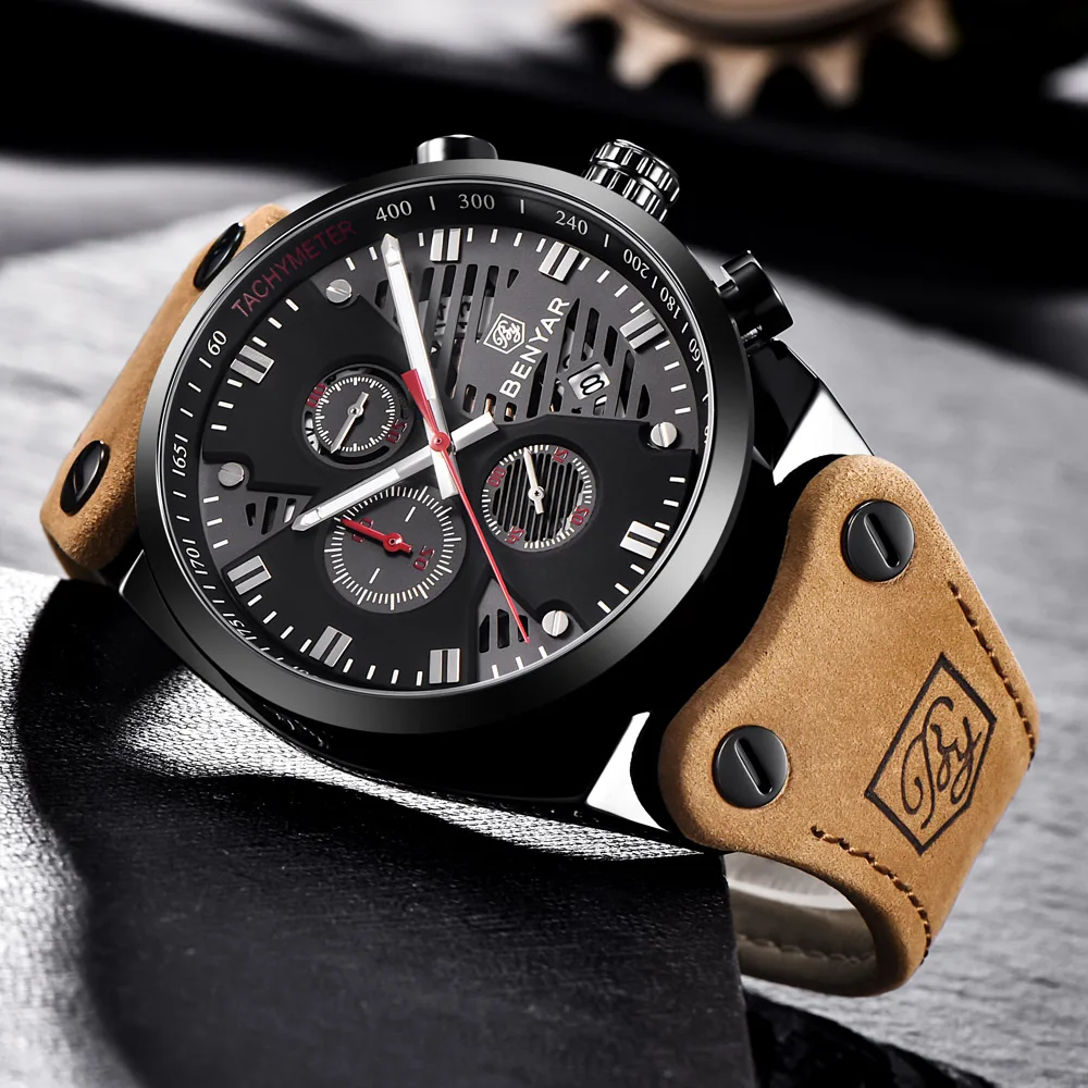 BENYAR 2018 Waterproof 30M Outdoor Hollow Sports Chronograph Watch Skeleton Calendar Men's Quartz Watches support dropshipping | Наручные