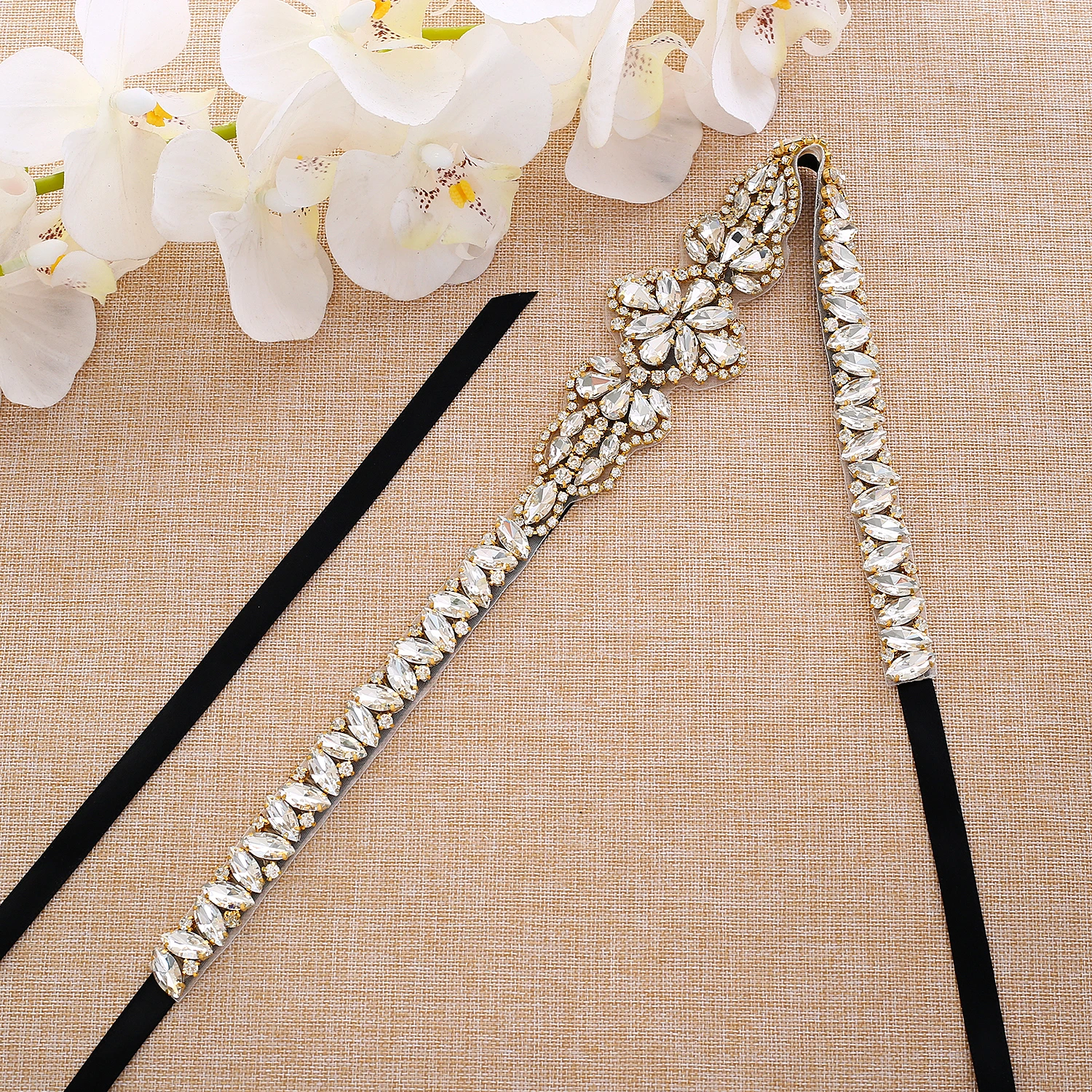 Gold Rhinestones Bridal Belt Crystal Wedding Dress Handmade Sash For Accessories S181G | Свадьбы и торжества