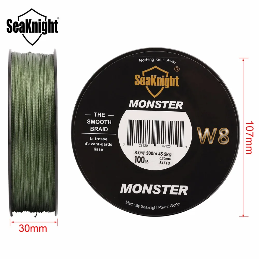 Леска рыболовная плетеная SeaKnight MONSTER W8 500 м/546YDS 8 прядей 20 анг. Фунт. гладкая