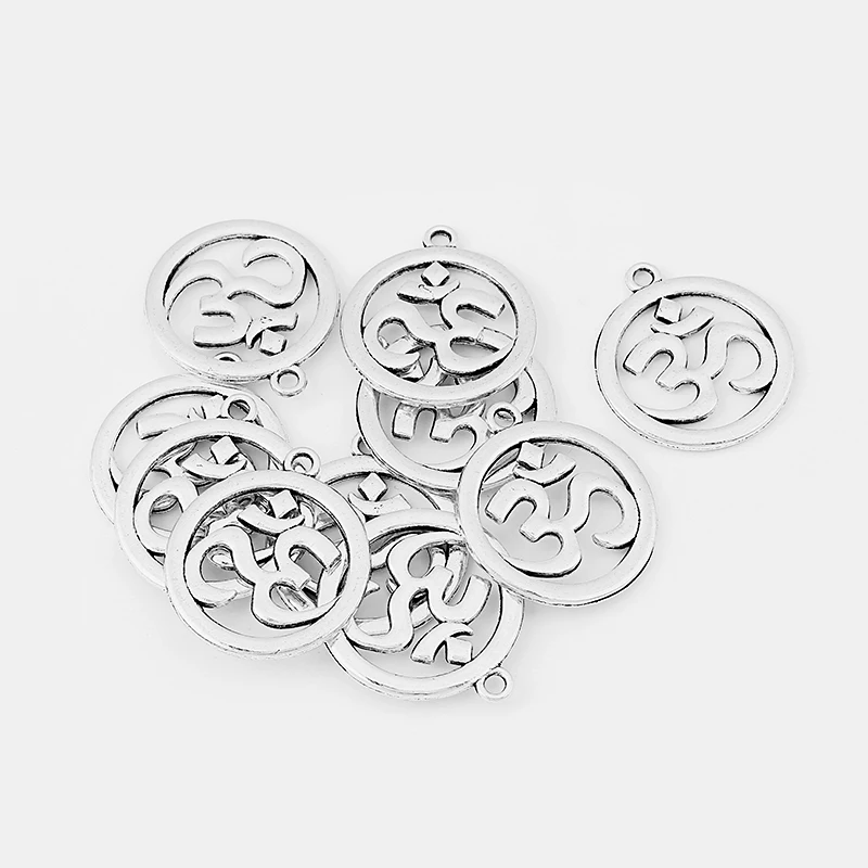 10 шт. античные серебряные круглые подвески для йоги OM/AUM ожерелья ювелирные