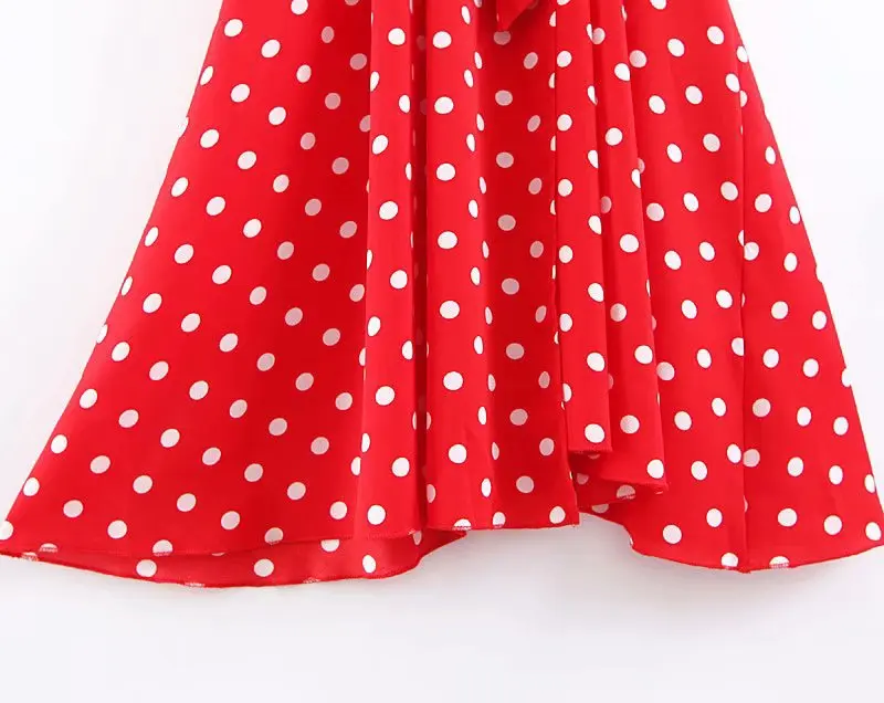 Летнее платье robe femme, женское платье, красное, в горошек, с принтом, сексуальное, с v-образным вырезом, с оборками, на талии, с поясом, пляжные платья для женщин