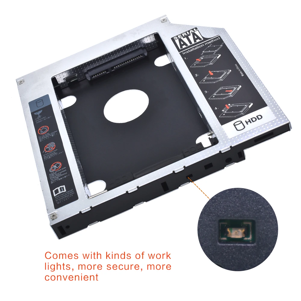 Универсальный алюминиевый светодиодный чехол Optibay для CD-ROM DVD-ROM 2," SSD 2nd HDD Caddy 12,7 мм SATA 3,0