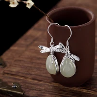 s925 pure silver dragonfly earrings natural hetian jade earrings retro high grade personality female earrings