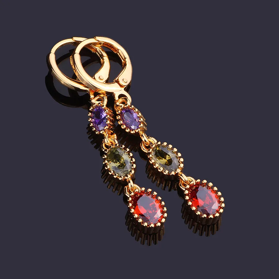 FARLENA Jewelry Round Shape Drop Earrings Inlay with Multicolor Zircon Crystal Long for Women Wedding Accessory | Украшения и