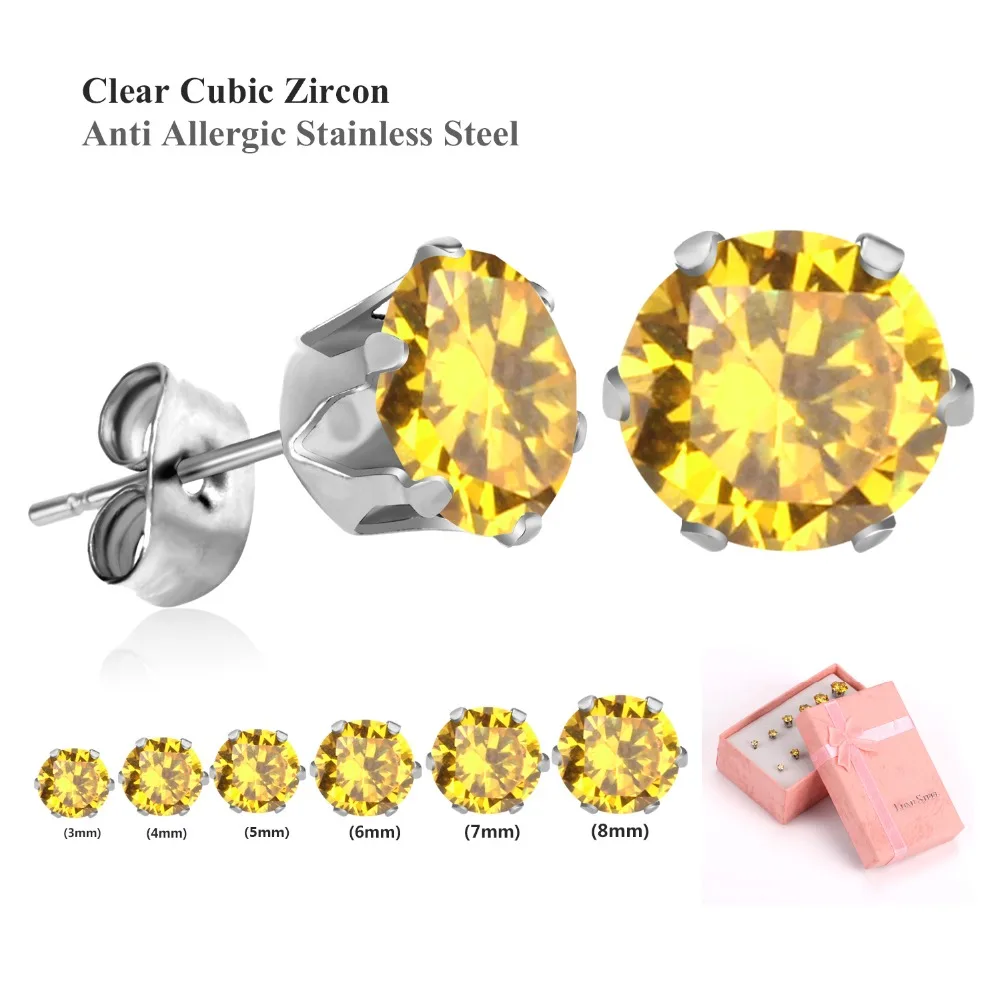 LUXUSTEEL Green/Purple/Pink/Blue/Red/Champagne/Yellow Cubic Zirconia 6Pairs/Boxes Earring Sets 3mm to 8mm Stud Earrings | Украшения и