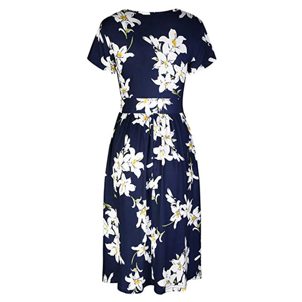 MISSOMO Dress Women Damask Printing Party Beach summer dress Streetwear Short Sleeve vestidos women clothes femme 614
