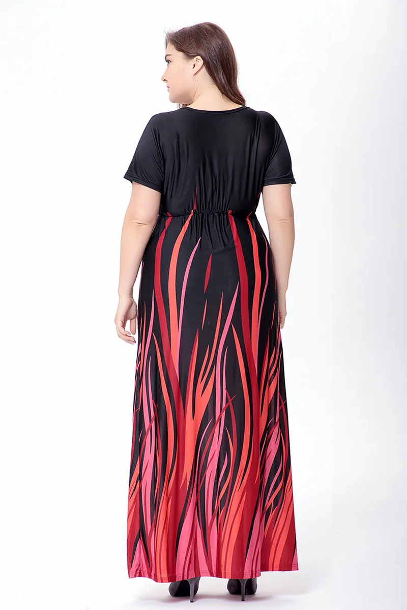 6XL женская летняя обувь Большие размеры DressesMaxi Элегантный Boho принт плюс размер