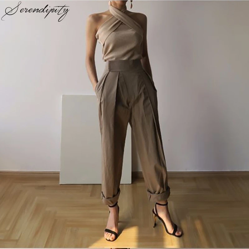 Women Sweater Knit Slim Sleeveless Hollow Out Halter Pullover Winter Autumn Cotton Elegant Apricot Backless Sexy Solid | Водолазки