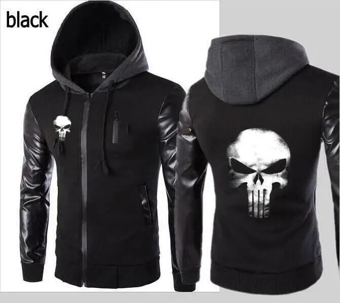 Мужская куртка Каратель Шаньтоу с капюшоном рукавом кожаный дизайн Модная