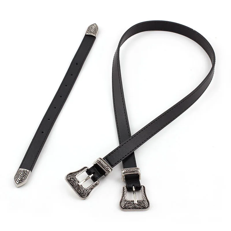 silver black 1.8 cm Черные Ремни из искусственной кожи для женщин винтажное античное серебро золото двойные резные металла розовый Пряжка пояс платье джинсы пояс - Цвет: silver black 1.8 cm