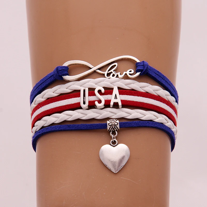 Браслет NCRHGL Infinity love USA Классический плетеный браслет из искусственной кожи с