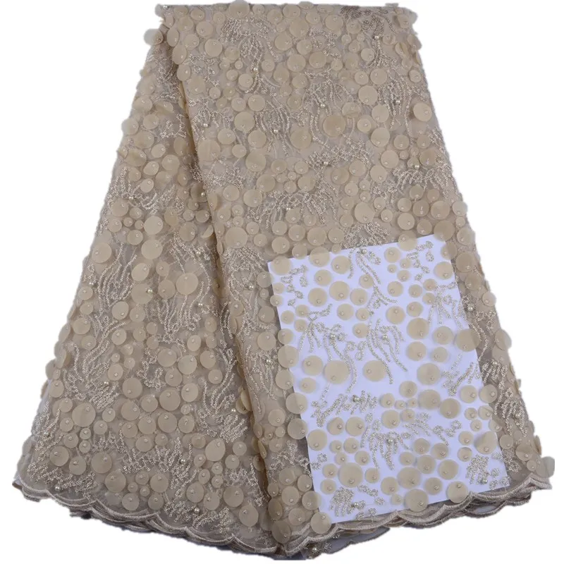 

Beige African Lace Fabric 2019 High Quality Lace Fabric 3D Flower French Mesh Lace Fabric For Nigerian Wedding Dress S1528