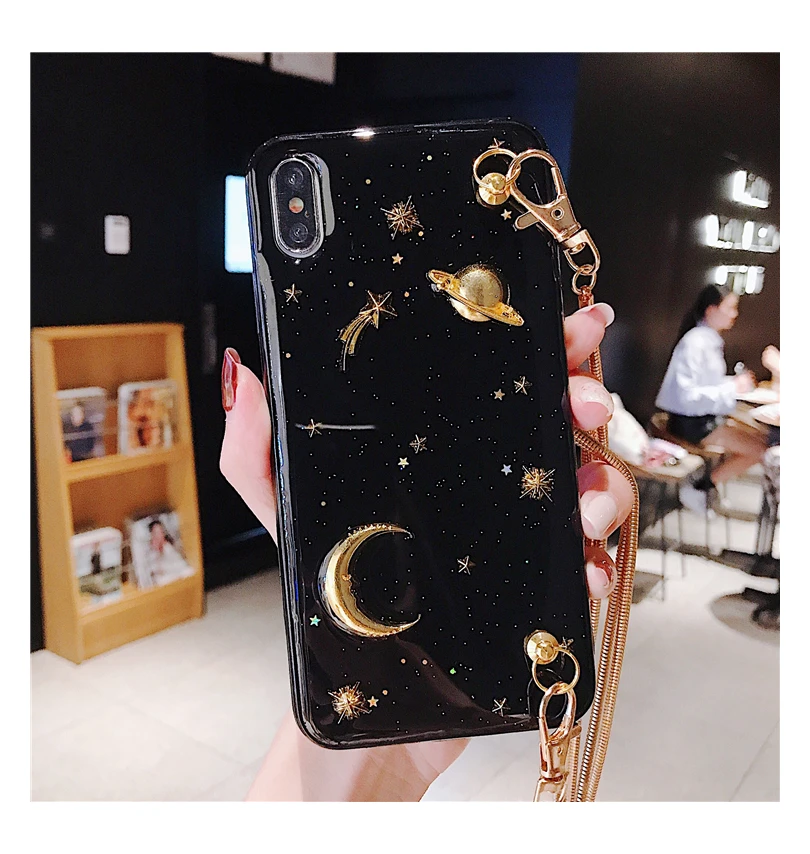 Для huawei P30 pro Чехол P10 P20 mate20 nova 3e 3 3i 2s Милая блестящая Луна с перекрестным ремешком чехол для телефона для honor V20 V10 10 Lite 9