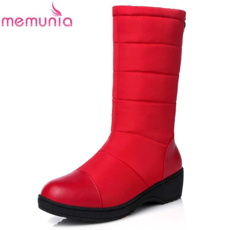 Женские сапоги до середины икры MEMUNIA модные однотонные ботинки на танкетке с