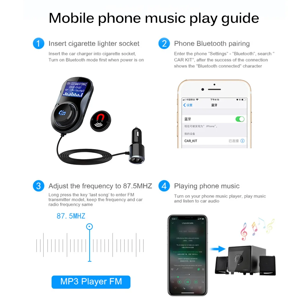 Автомобильный Bluetooth fm-передатчик 3.4A двойной USB зарядное устройство Автомобильный fm-адаптер громкой связи TF карта