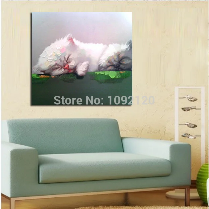 Ручная роспись Настенная картина маленькая кошка Спящая маслом на холсте