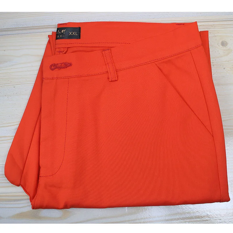 orange red Повседневные женские офисные брюки-карандаш размера плюс 4XL, осень, хлопковые Стрейчевые брюки, женские Рабочие прямые брюки с высокой талией - Цвет: orange red