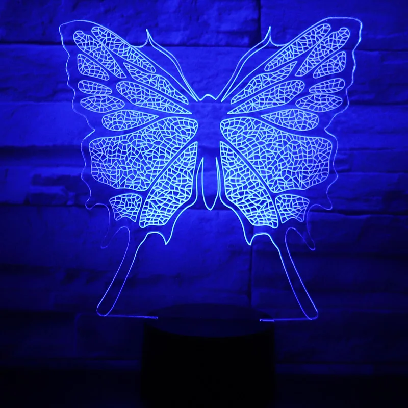 3D LED Night Light Butterfly with 7 Colors for Home Decoration Lamp Amazing Visualization Optical Illusion Awesome | Лампы и освещение