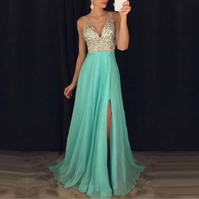 Женское платье длинное вечернее с блестками сексуальное пляжное без рукавов