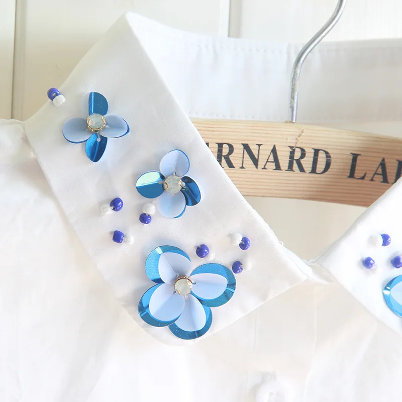 Falsa бисером орхидеи съемный S Съемная Манишка рубашка с фальшивым воротником из