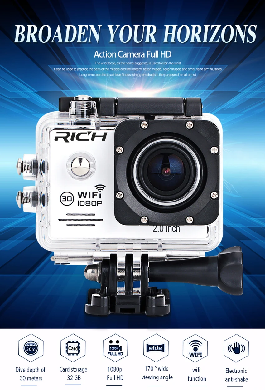 Новая экшн-камера Full HD 1080P 30FPS богатый Stlye Novatek96655 Wifi Водонепроницаемая 30 М камера для дайвинга на открытом воздухе