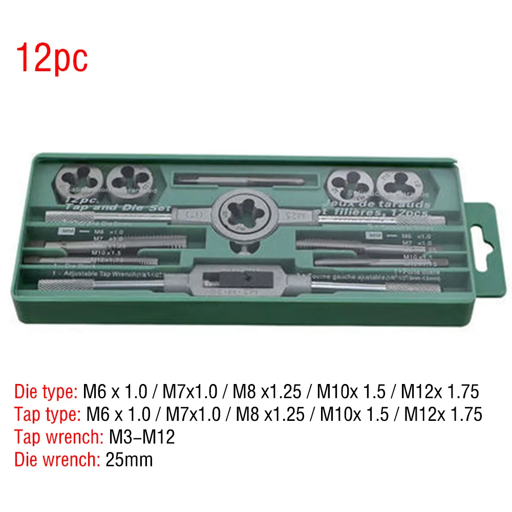 12pcs Metric Alloy Steel Tap Dies Screw Thread Plugs Taps Wire Tapping Threading M6 M7 M8 M10 M12 hand Tool set With Wrench | Инструменты