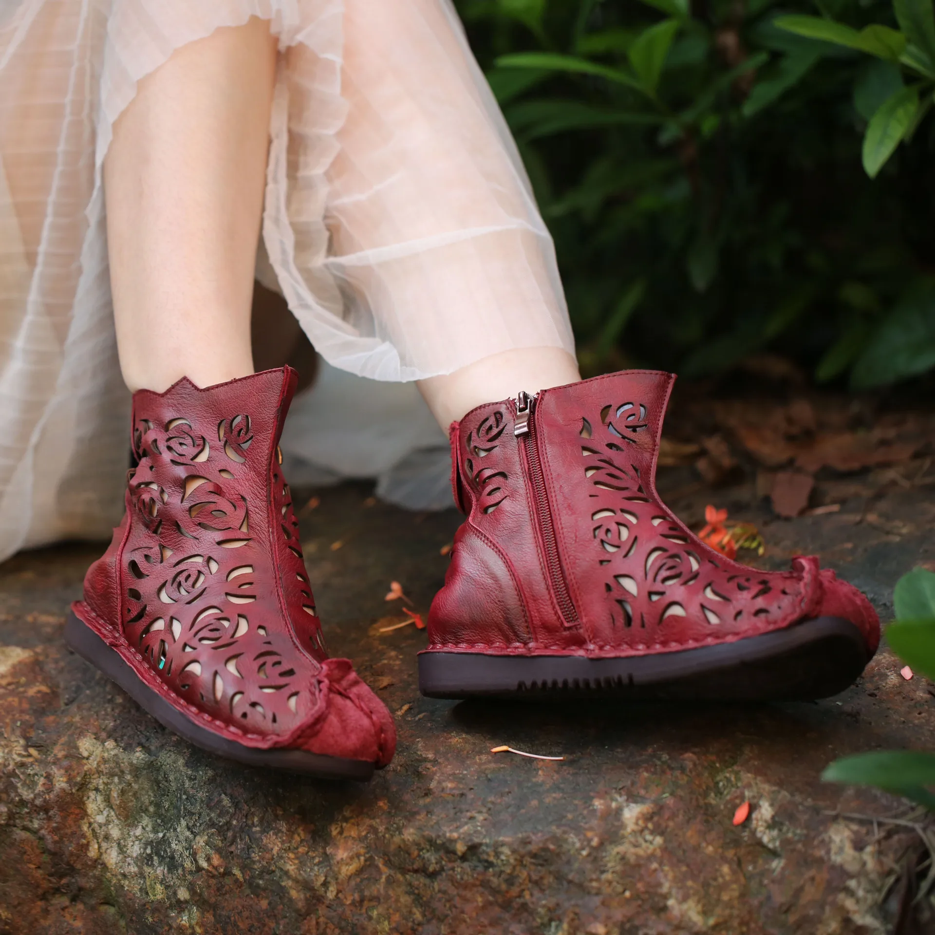 2019 г. летние Красивые кожаные ботинки ручной работы женские повседневные