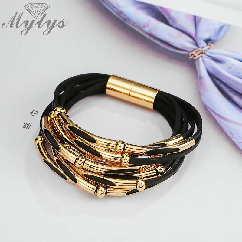 Mytys 3 цвета кожаный браслет для женщин Pulseira стильные ювелирные изделия Новое