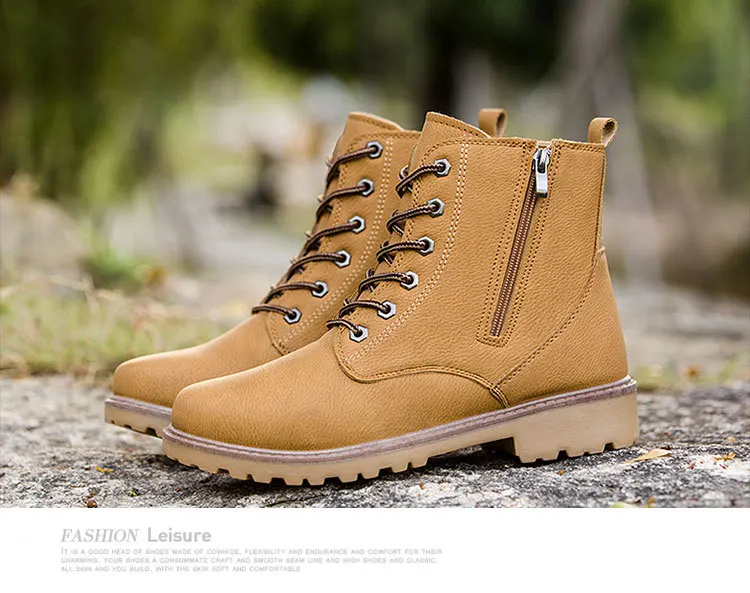 Merkmak Fashion Motocycle booties men Keep warm Boots Female Men's Ankle Boots Square Heel Winter Shoes Dropshipping