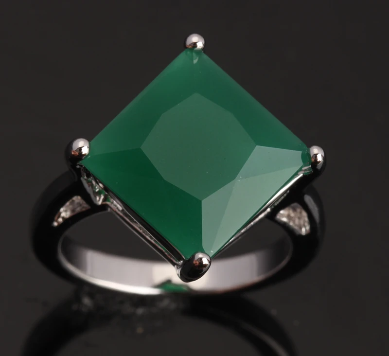 Зеленый циркон квадратный 925 пробы Серебряное кольцо для Для женщин Размеры