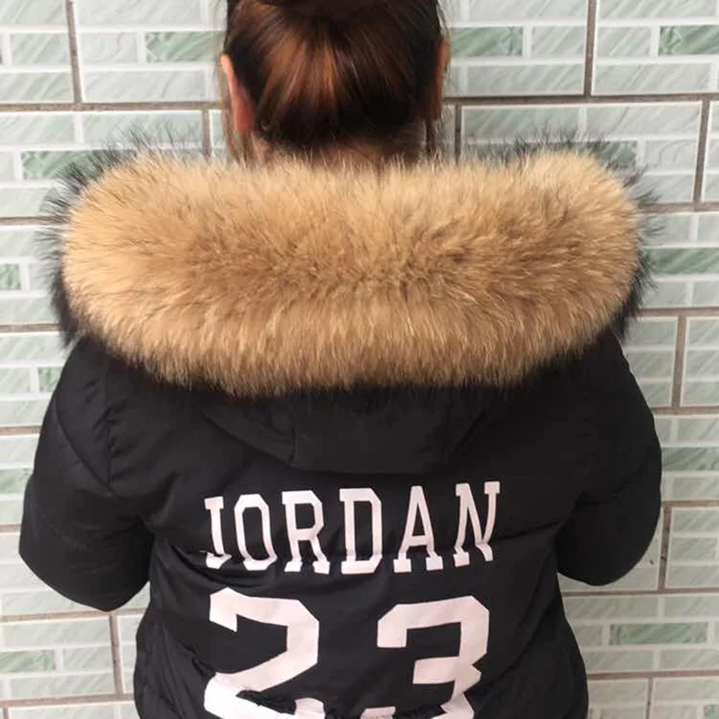 Real Fur Collar For Parkas Coats luxury Warm Natural Raccoon Scarf Women Large Fur Scarves Male Down jacket fur hat 75 70cm